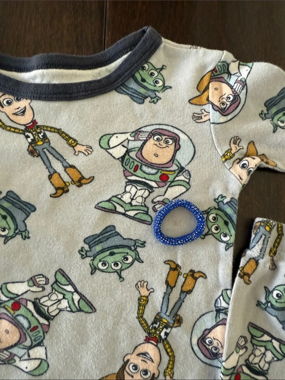 Toy Story Gender Neutral Kids Cotton Pajama Set - Light Gray with Blue Cuffs